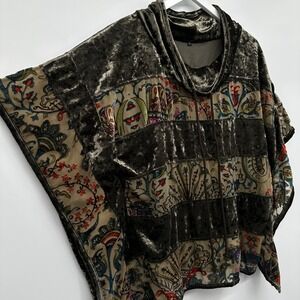 Dor Dor Couture Poncho Sweater Top Small Velvet Burnout Festival Earthy‎ Artsy